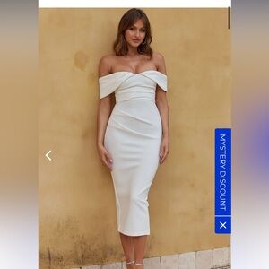 Selfie Leslie Off-Shoulder White Midi Dress